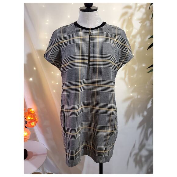 Zara Trafaluc Plaid 1/2 Zip Short Sleeve Mini Dress Womens M Academia Preppy - Picture 1 of 11